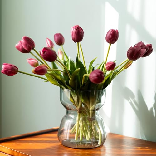 Avoeco 20Pcs Artificial Tulips Flowers Real Touch Latex – Faux Tulips Bouquet for Home Decor, Wedding Centerpieces, Spring Floral Arrangements, Fake Flowers for Vase Decoration (20, Purple Deep) - color: Purple Deep