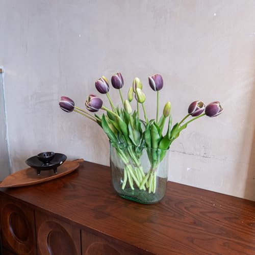 Artificial Tulips Flowers,Soft Touch Latex Bouquet, Fake Tulips,Spring Wedding Home Room Table Centerpiece Decor - color: 15pcs Dark Plum(no Vase)