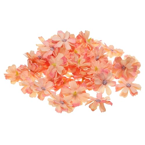 PATIKIL Fake Flower Heads for Crafts, 30 Pcs Faux Flower Bulk Mini Artificial Silk Flowers Embellishments Cherry Blossom for Wreath Wedding Party Decoration, Orange - color: Orange