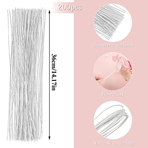 200 Pcs Floral Wire - 26 Gauge Crafts Wire for Florist - White (14 Inch) - color: White