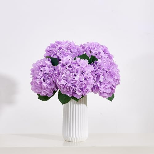 8pcs Lavender Fake Flowers Silk Hydrangea Artificial Flowers Bouquets Faux Hydrangea Stems for Home Table Centerpieces Wedding Party Decoration - color: Lavender