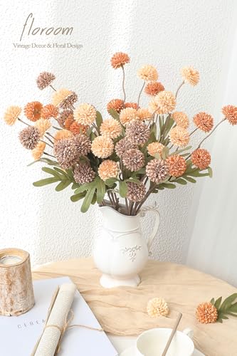 Floroom 9pcs Burnt Orange Taupe Mix Faux Silk Mums Artificial Flowers, Bulk Fake Small Mini Chrysanthemums with Stems for DIY Wedding Centerpieces Floral Arrangements Vase Fillers Home Decorations - color: Sunset Glow Harmony, size: 9pcs