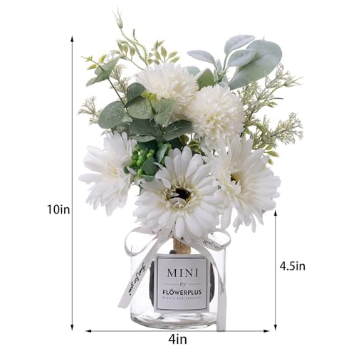 LADADA White Artificial Daisy Flower Set Glass Vase Table Centerpiece Home Decor - color: Milky White