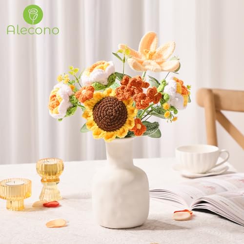 Alecono Crochet Flower Bouquet, Orange Knitted Flowers, Crochet Sunflower Flower for Lover Valentines Day Anniversary Birthday Party Mother's Day Graduation Gifts (Include Card) - color: Orange, size: Large