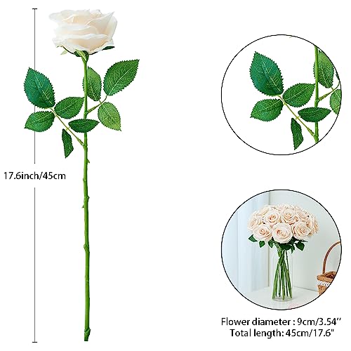 15pcs Champagne Roses Artificial Flowers Silk Fake Flowers Realistic Faux Roses Bouquet Long Stem for Wedding Home Party Birthday Decoration - color: Champagne