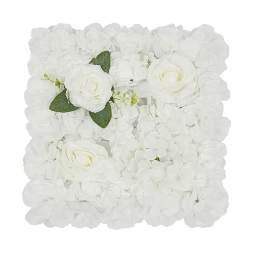 12-Pack Flower Wall Backdrop, 15"x15" Artificial Rose Floral Panels, 3D Silk Hydrangea Flowers Panels for Spring Wedding Photo Photography Backdrop Event Party Decoration (White) - color: White