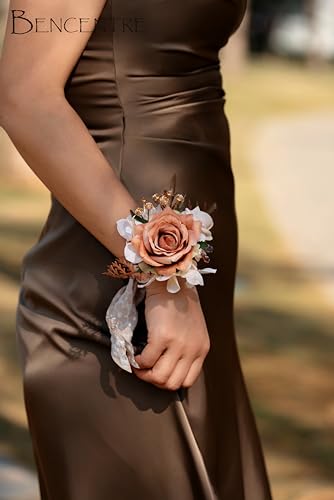 Walnut Brown Corsage for Wedding(Set of 6),Wrist Corsage,Corsage for Prom,Boho Wedding,Party Prom Hand Flower Decor,Mother of The Bride Corsage,Bridesmaid Wrist Corsage - color: Walnut Brown