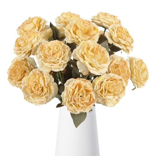 Artificial Roses Flowers- 8PCS Faux Vintage Yellow Roses Fake Silk Roses Flowers for Party,DIY Wedding Bouquet, Table Centerpiece, Home Decor(Yellow) - color: Yellow