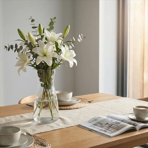 Amber Glass Vase 8 Inch, Round Borosilicate Clear Glass Flower Vase, Modern Boho Style Centerpiece Vase for Home Kitchen Wedding, Housewarming - color: Amber