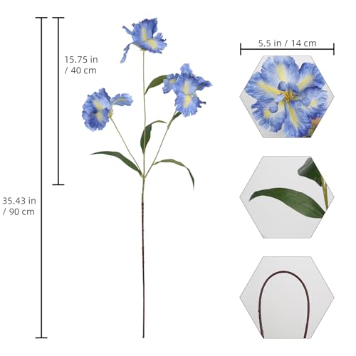 Blue Iris Silk Flowers 5Pcs 35.6" Long Stem Blue Flowers Artificial for Decorations, Artificial Iris Flowers for Wedding Centerpieces Summer Faux Flowers for Home Decor Indoor - color: Blue