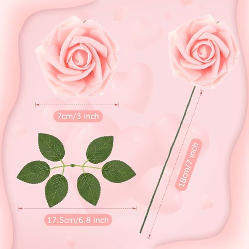 50 Pcs Artificial Foam Rose Flower Faux Bouquet Wedding Fake Rose Gift for Mother's Day Women DIY Bridal Shower Party Table Birthday Home Spring Decor (Pink) - color: Pink