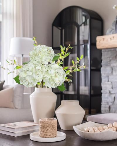 White Artificial Hydrangea Flowers 18.8 Inch Long with 6 Inch Full Realistic Bloom Lifelike Silk Faux Hydrangea Stems for Wedding Bouquet, Table Centerpieces, Party Decor, Home Indoor Decoration - color: Green White