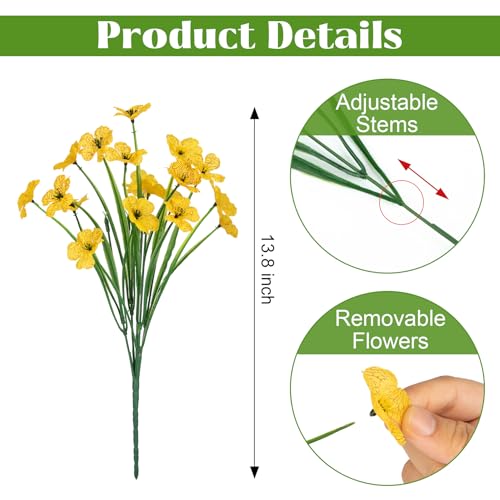 Bassion 24 Bundles Artificial Flowers for Outdoors Decoration, UV Resistant Yellow Silk Fake Faux Flowers Artificial Plants for Outside Window Box Porch Garden Home Decor - color: Yellow