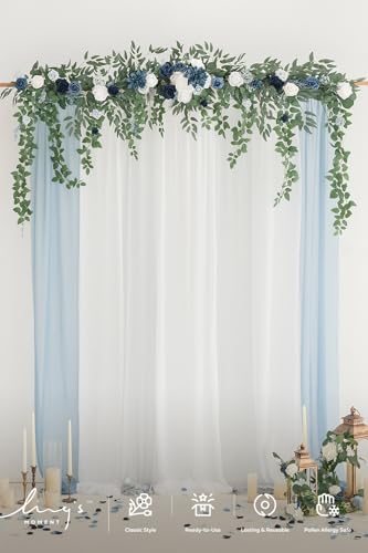 Ling's moment 6.5FT Backdrop Floral Garland, Spring Artificial Wedding Arch Flowers Sage Green, Navy Blue Ceremony Reception Hanging Eucalyptus Rose Arbor Arrangement Outdoor Beach Swag Home Decor - color: Blu-dusty Blue & Navy