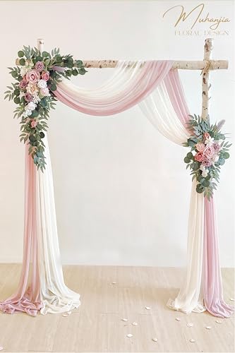 Muhanjia Artificial Wedding Arch Flowers Kit(Pack of 4),2Pcs Artificial Flower Arch Decor, 2Pcs Chiffon Fabric Drapes, Ceremony Decoration, Floral Outdoor Party Decor (Dusty Rose & Champagne) - color: Dusty Rose & Champagne