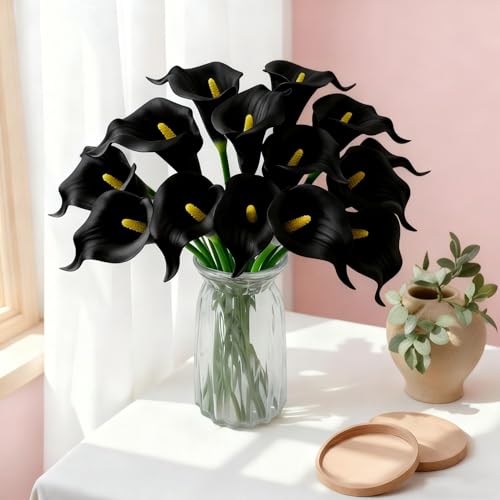 Black Calla Lily 4Pcs Artificial Flowers Bouquet for Wedding Bride Shower Blessing Gift Home Decoration Faux Calla Lilies Flower - color: Black