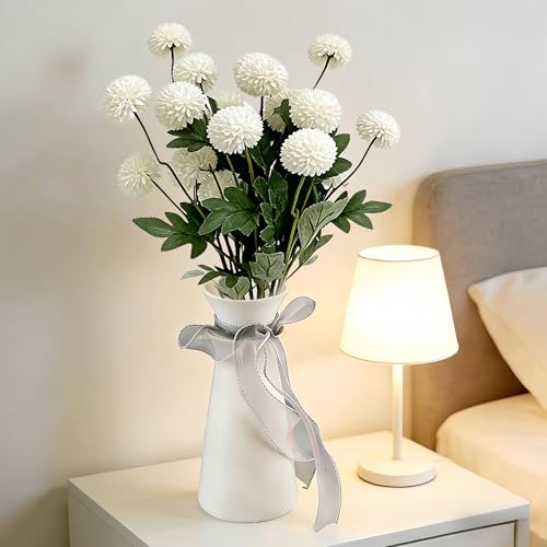 5PCS White Artificial Flowers Dandelion Ball Floral Stems, 5 Head Real Touch Faux Flowers for Vase Filler Spring Home Decor Easter Decorations Farmhouse Centerpiece Wedding Arrangements - color: 5pcs White