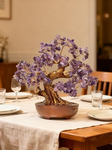 Feng Shui Crystal Money Tree of Life, Artificial Plants Made in uv Resin,Bonsai Tree.Diamond Art Tree of Life,Home Decor,Art Supplies. Gfit for Women,man.(Purple Treasure Tree) - color: Purple Treasure Tree 