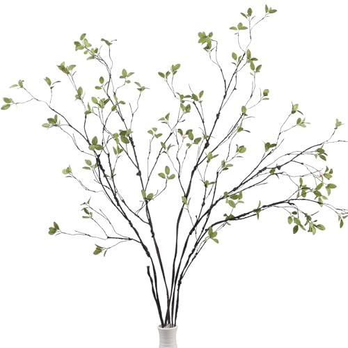 DuHouse 34" 5Pcs Artificial Ficus Branches Fake Greenery Stems Faux Eucalyptus Stems for Home Office Table Centerpieces Garden Vase Filler Decoration(Green) - color: Green, size: 34"