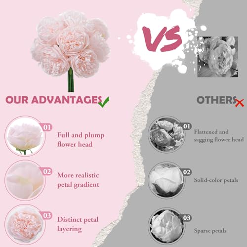 10PCS Pink Realistic Silk Peonies Bouquet, Waterproof & UV Resistant Faux Peony Flowers, All-Weather Artificial Stems for Outdoor, Grave, Wedding Centerpiece & Home Decor - color: Pink