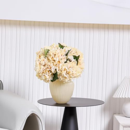 6PCS Artificial Silk Hydrangea Flowers Vintage Fake Bouquet Plants Faux Hydrangea Flower with Stems and Leaves for Wedding Party Home Kitchen Table Centerpiece Decoration(Cream) - color: Cream