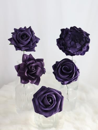 Artificial Flowers Combo Deep Purple Mixed Flowers with Stem for DIY Wedding Bouquets Centerpieces Baby Shower Party Home Decorations - color: Classic Deep Purple