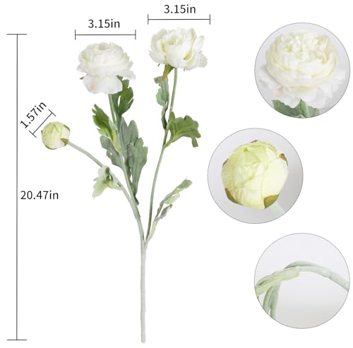 IPOPU White Peonies 6pcs White Artificial Ranunculus Flowers18Heads Faux Peonies 20.47" White Fake Flowers for Floral Arrangements Wedding Decorations for Home Decor Indoor - color: White