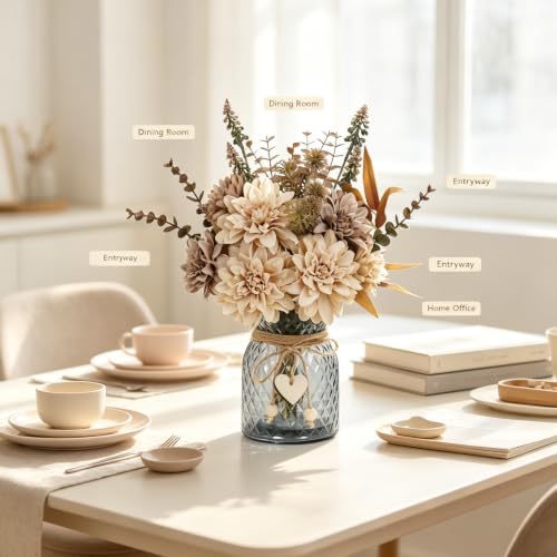 Leftover Faux Flowers in Vase,Table Centerpieces for Dining Room,Flower Centerpieces for Tables,Artificial Flowers,Kitchen Decor,Coffee Table Decor - color: Light Brown