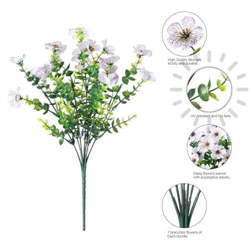 HyeFlora Artificial Flowers for Outdoor Indoor Garden Home Decoration, Faux Flower Daisy with Eucalyptus Leaves Fake Plants Greenery Boxwood Porch Patio, 12 Bundles (Creamy White) - color: Creamy White