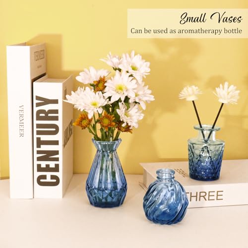 36Pcs Bud Vases Set Small Vintage Glass Bottles Bud Vases in Bulk Multiple Shape Cute Glass Vases for Rustic Wedding Centerpieces Table Decorations and Home Decor(Blue) - color: Blue