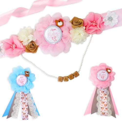Maternity Sash Set Baby Shower Floral Belly Belt Baby Shower Decoration for Mom to Be Pregnancy Party Supplies - color: Style2