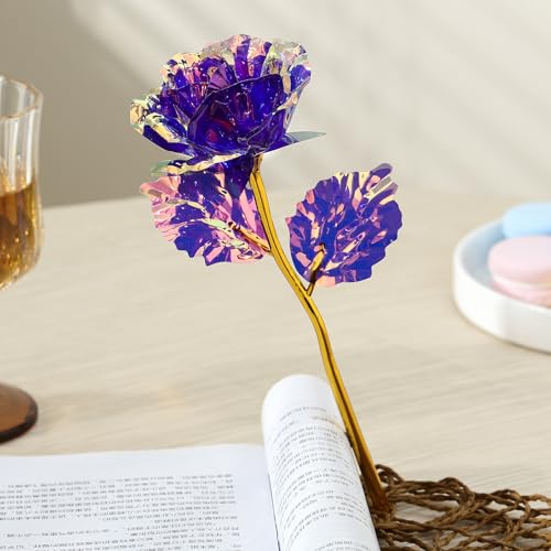 20PCS Artificial Colorful Flowers Galaxy Rose Crystal Flower Glass Rose Gifts for Wedding, Mother' s Day Memorable Days, Purple - color: Purple