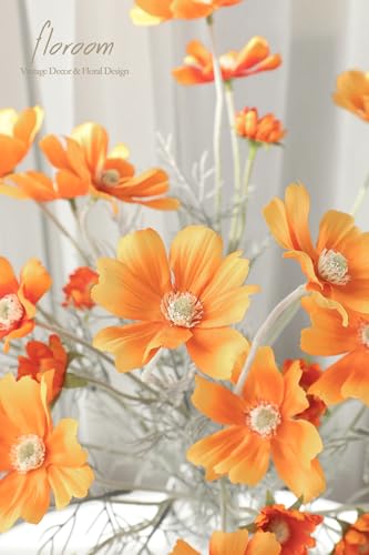 Floroom 5 Pcs Artificial Flowers Burnt Orange Fake Cosmos Faux Silk Flower for Indoor Home Decor, Party Arrangements, Wedding Bouquets, Floral Table Centerpieces, and Decorations - color: Burnt Orange