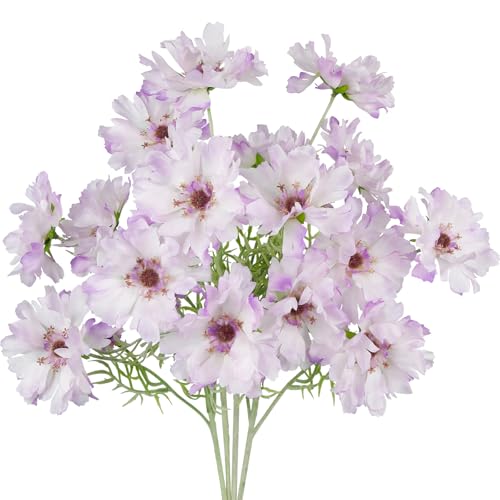 CISDUEO 4 Pcs Artificial Wildflowers Bulk Spring Decor Purple Silk Wild Flowers Fake Cosmos with Long Stems 24" Faux Flowers Arrangements for Wedding Bouquet Table Centerpiece Planter Outdoor Cemetery - color: Light-purple