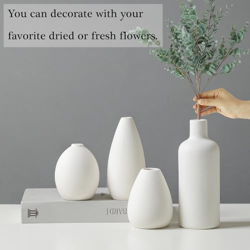 CEMABT White Ceramic Vase Set - 4 Small Unique Flower Vases for Centerpieces, Modern Home Decor - color: 4set-white