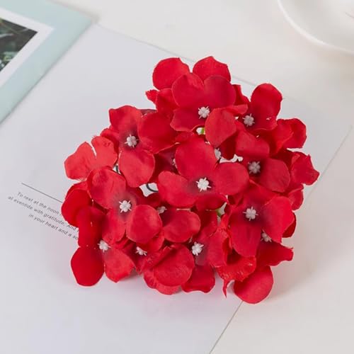FagusHome Silk Hydrangea Heads 36 Pcs Artificial Flowers Heads and 3 Dozens Stems Fake Hydrangea Flowers with Stems for Home Wedding Decor (Dark Red) - color: Dark Red