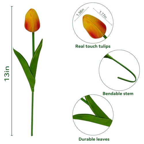 20pcs Orange-Red Faux Tulips Flowers 13 Inch For Mother's Day Easter Gifts in Home Kitchen Wedding Dining Table Decorations - color: Orange-red