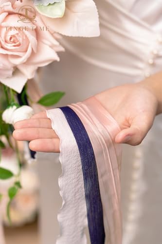 TINGE TIME 13 Inch Artificial Flower Wedding Bouquets for Bride, Cascading Bridal Bouquet for Wedding Bouquet for Wedding Ceremony and Anniversary（Dusty Rose & Navy Blue） - color: Dusty Rose & Navy Blue