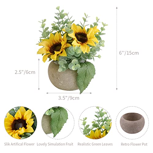 Rose in Pot Decor Potted Artificial Flowers Mini Plants Faux Flowers Indoor Small Decor Fake Roses for Home, Bathroom, Kitchen, Offices, Wedding Party Centerpieces (Yellow) - color: Yellow