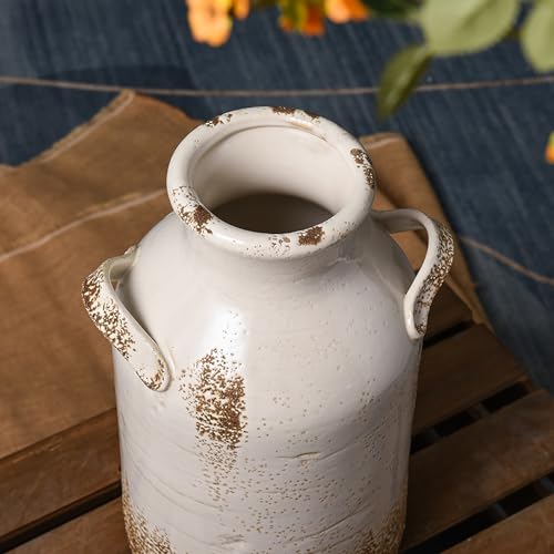 Quoowiit Ceramic Rustic Farmhouse Vase, 14 Inch Distressed Decorative Flower Vase for Home Decor, Large White Vase for Living Room Bedroom Kitchen Office Decor Centerpiece Table Decorations - color: 14 Inch