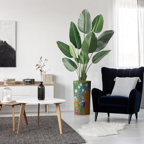 Artificial Tree in Colorful Flower Pattern Planter, Fake Bird of Paradise Silk Tree for Indoor and Outdoor Home Decoration - 67" Overall Tall (Plant Pot Plus Tree) - style: Bird of Paradise