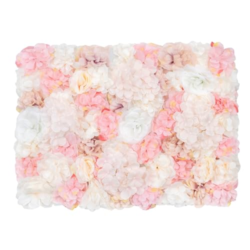 Artificial Flower Wall Panels, 12-Piece Set of 24" x 16" Silk Roses Floral Backdrop Decorative Hydrangea Flower Panels Wall for Wedding Home Decoration Background Shop Party Photo Arrangement, Pink