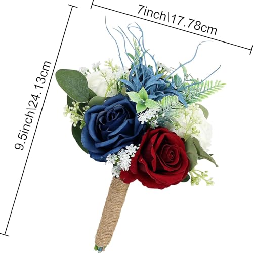 Bridesmaid Bouquets for Wedding 1 Pack - 9 Inch Artificial Flowers Bouquets for Ceremony Anniversary Centerpieces Decorations - Burgundy & Navy Blue & White - color: Burgundy & Navy Blue, size: Set of 1 Bridesmaid Bouquets