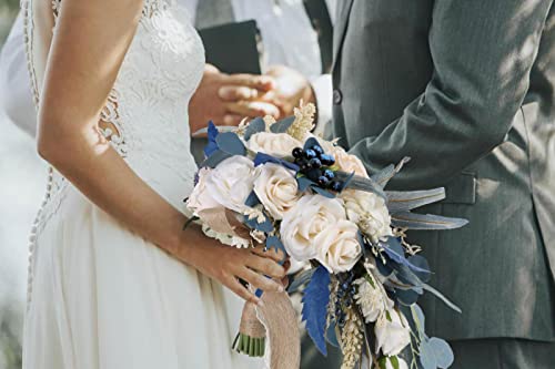 Wedding Bouquets for Bride, 11 Inch Bride Bouquets for Wedding Dusty Blue Artificial Flowers Bridal Bouquet for Wedding Ceremony Anniversary(Dusty Blue) - color: Dusty Blue
