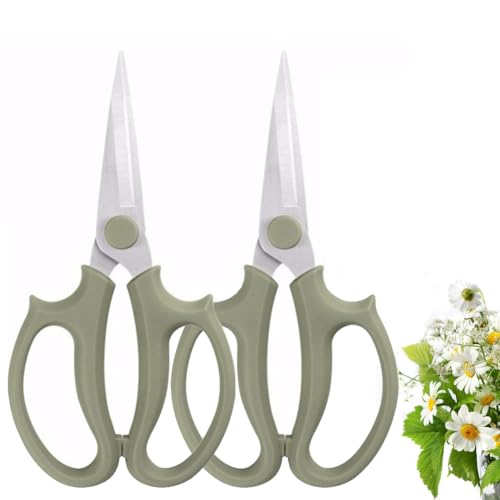 Leize Flower Scissors, Premium Thickened Stainless Steel Floral Shears, Strong Pruner for Flowers, Branches and Leaves (Grey Green Slender 2Pics) - color: Grey Green Slender 2pics