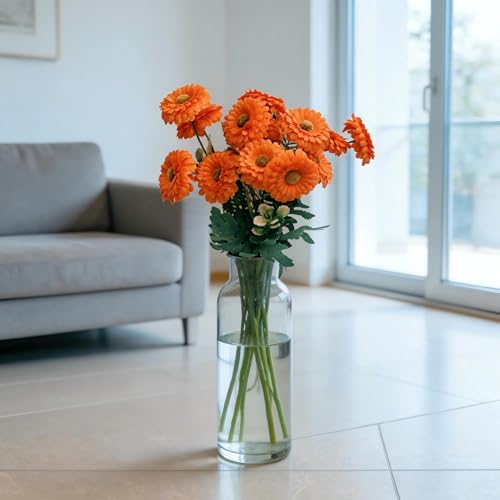 Artificial Mums, Outdoors Faux Fall Flowers Plants for Autumn Home Decor, 10 Bundles Natural Texture Daisy UV Resistant Indoor Festival Decoration for Wedding, Yard, Patio, Porch...(Orange) - color: Orange