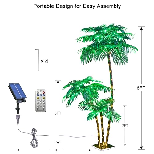 Solar Lighted Artificial Palm Tree 6FT 3FT 2FT Decor for Outdoor 203 LED Light up Fake Tree for Indoor Outside Patio Hawaiian Tiki Bar Decoration - size: 6+3+2ft-Solar