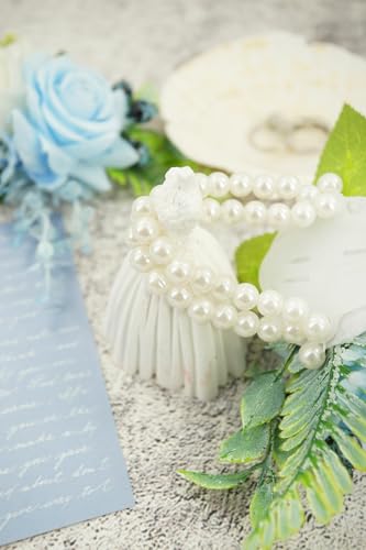Light Blue Corsage and Boutonniere Set for Wedding Prom, Artificial Rose Flower Wrist Corsage Bracelets, Homecoming Corsage Wristlet, Boutonniere for Men Wedding Suit Decorations - color: Light Blue