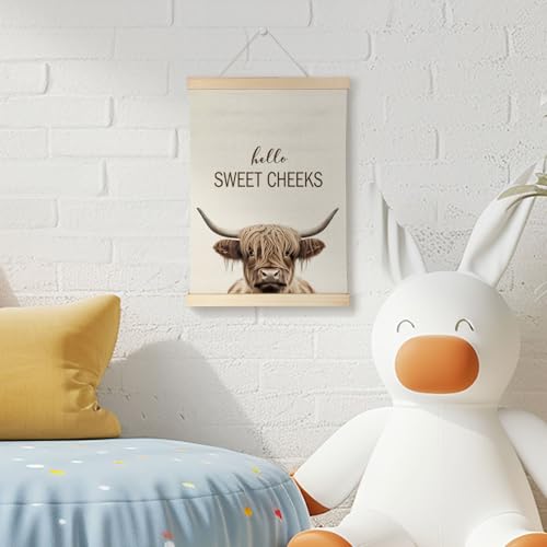 Nrleey Highland Cow Bathroom Poster Hanger Frame - Highland Cow Wall Art with Wooden Poster Hanger, Animal Bathroom Decor, 12x16 Inches - color: Highland Cow