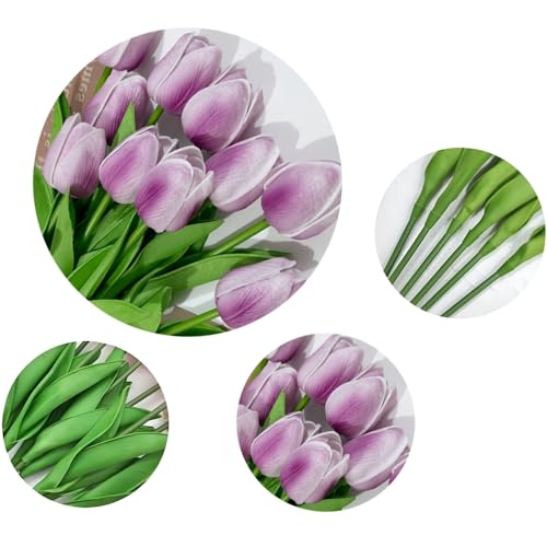 PU Real Touch Tulips Artificial Flowers 20 Pcs Fake Flowers Arrangement Bouquet for Home Office Wedding Decoration (Purple) - color: Purple 20pcs